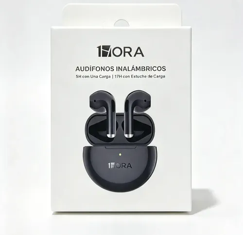 Audífonos Inalámbricos 1HORA AUT119 — Bluetooth 5.3, Estuche de Carga, Color Negro