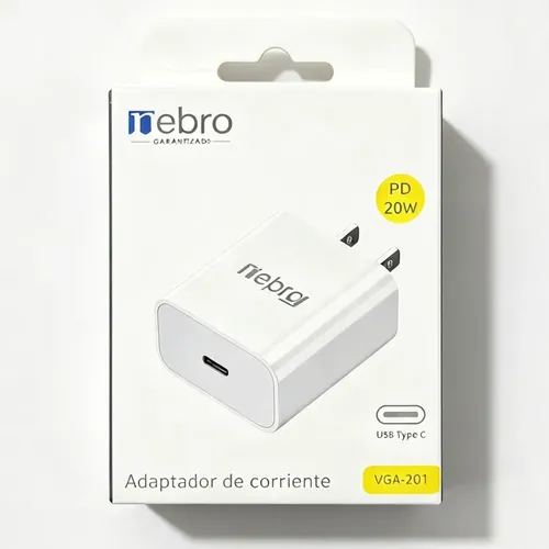 CUBO SOLO Cargador Nebro VGA-201 — PD 20W, USB-C, Carga Rápida