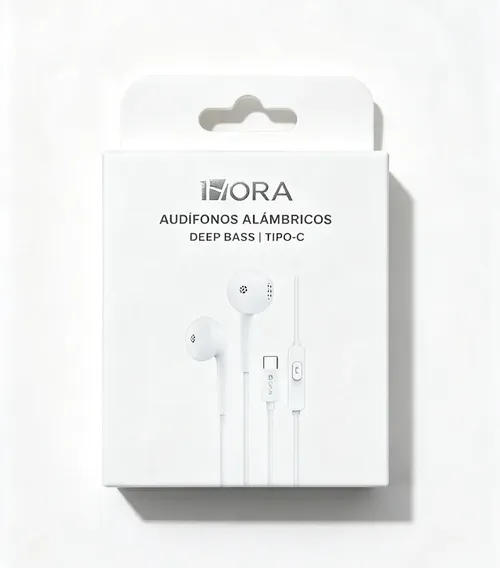 Audífonos BLANCO  Alámbricos 1HORA AUT124 — Deep Bass, Conector Tipo-C, Color Blanco