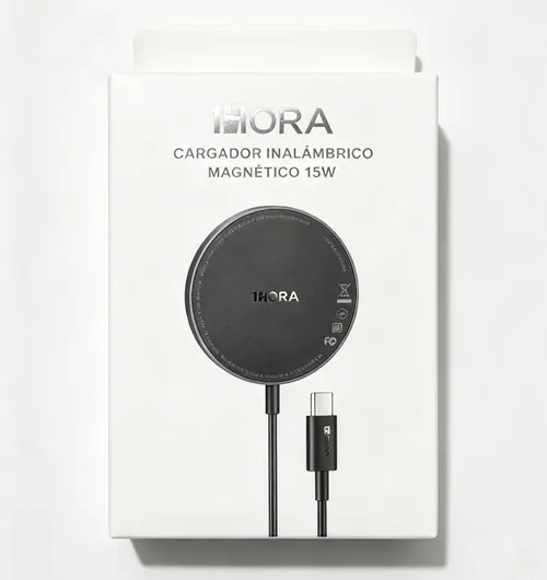 Cargador Inalámbrico Magnético 1HORA GAR281 — 15W, Compatible con MagSafe, Negro