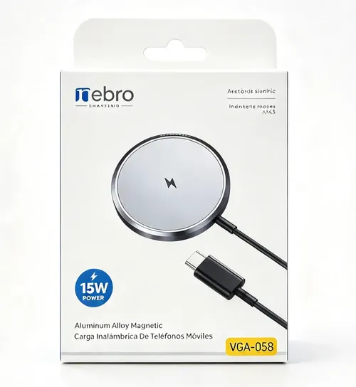 Cargador Inalámbrico Magnético Nebro VGA-058 — 15W, Aleación de Aluminio